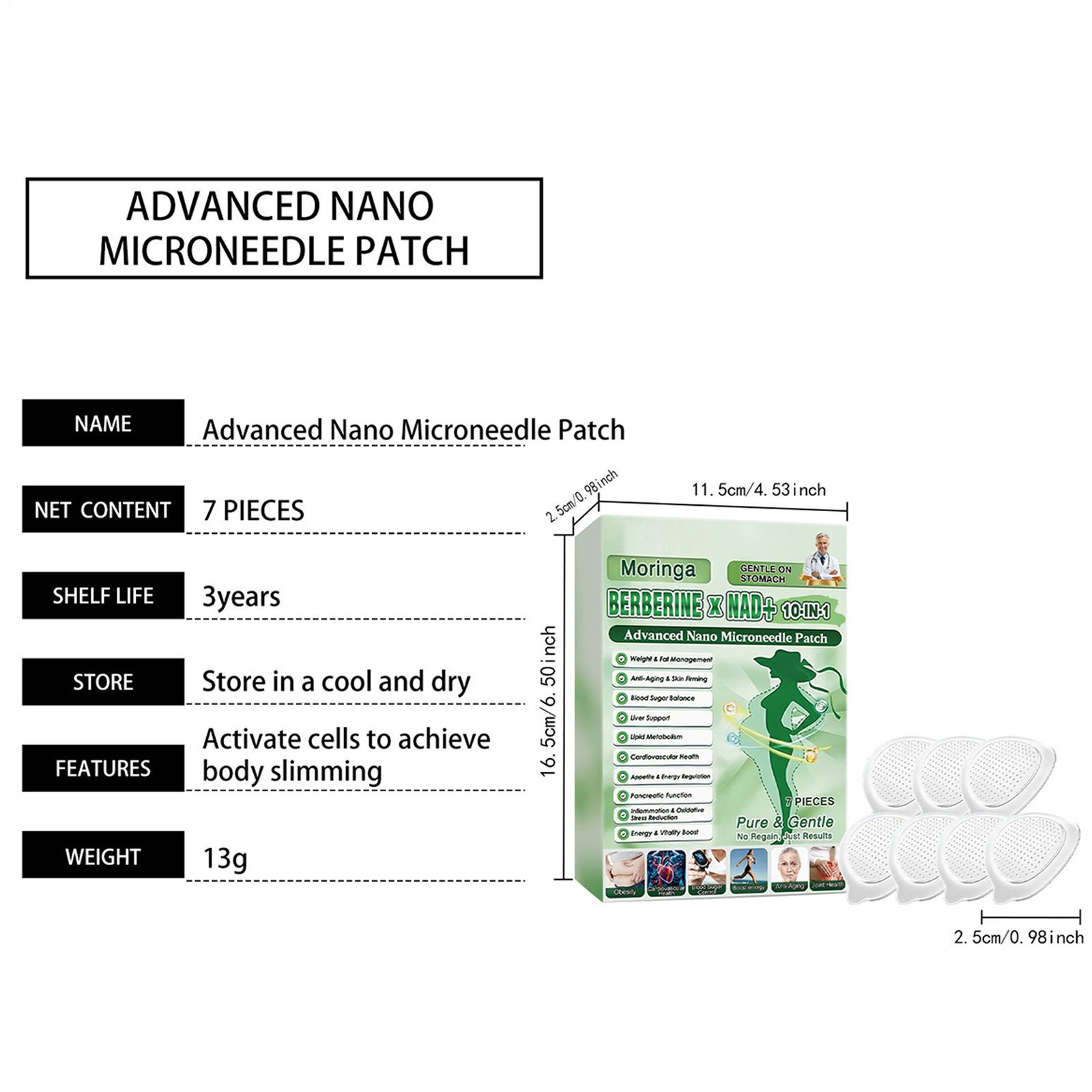 10-IN-1 Advanced Moringa Berberine Nano Microneedle Fat Burner Patch 7pcs Box