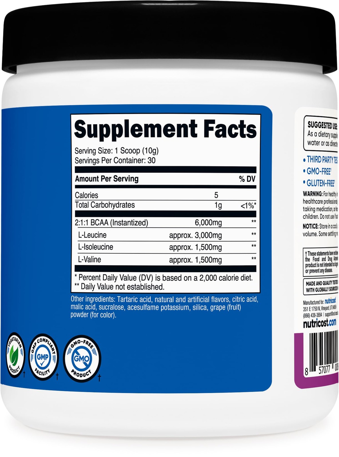 Nutricost BCAA Powder (Grape, 30 Servings) – 10.6 Ounce (Pack of 1), Purple