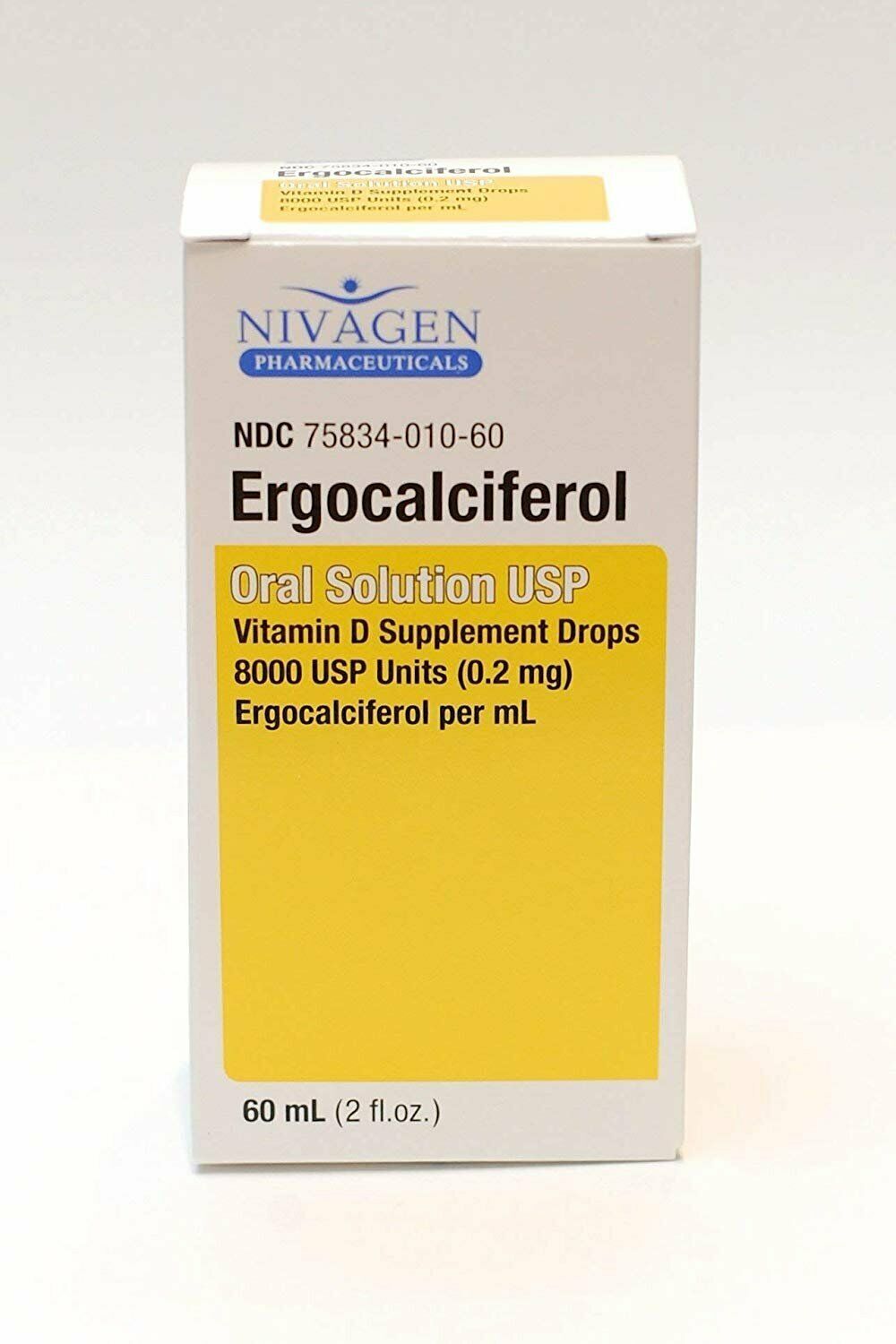 Nivagen Ergocalciferol Oral Solution Vitamin D Supplement Drops 0.2 mg 2 Ounce