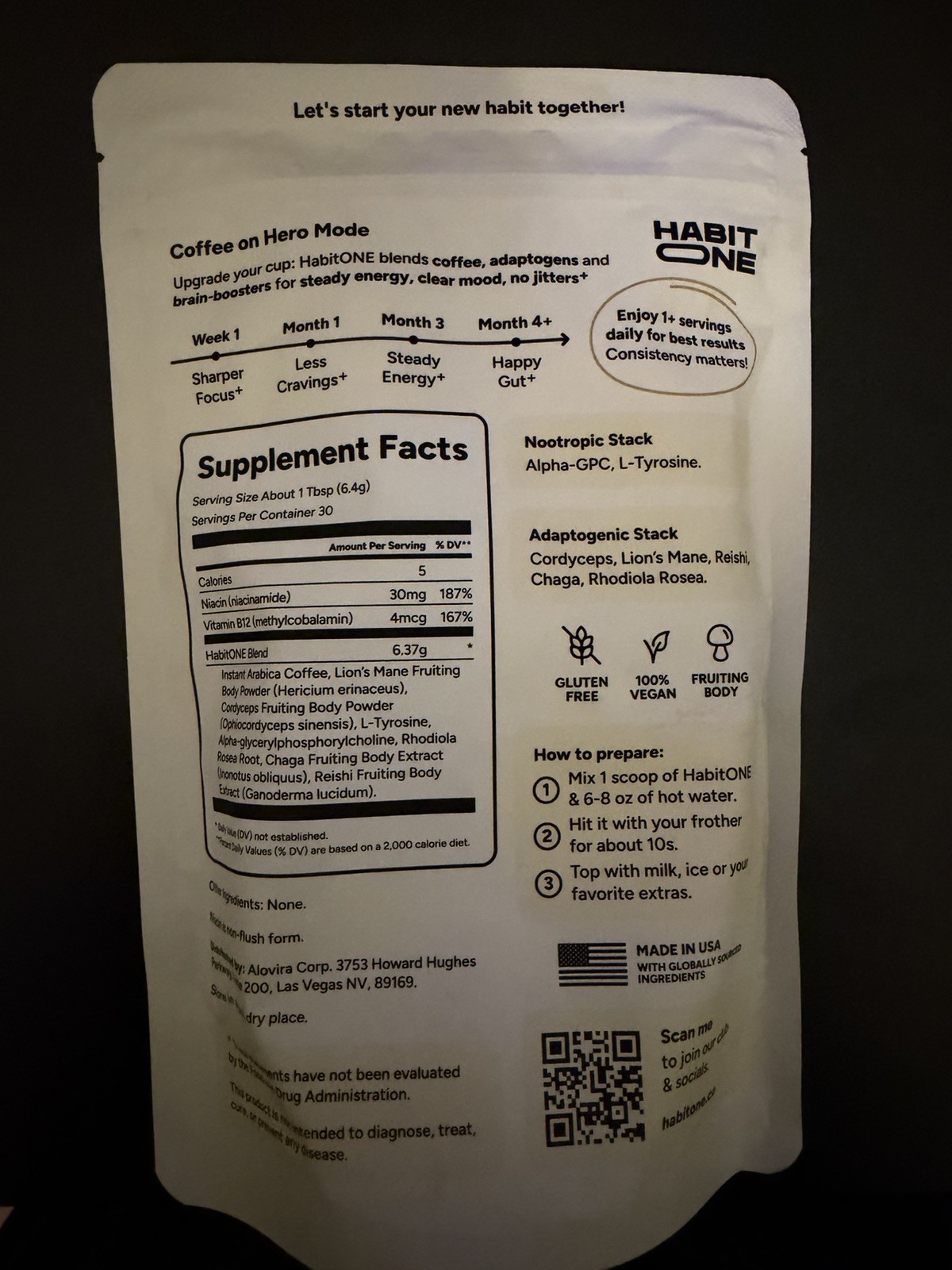 HabitONE Functional Coffee 30Serv Clear Focus + Gut Health + Balanced Mood