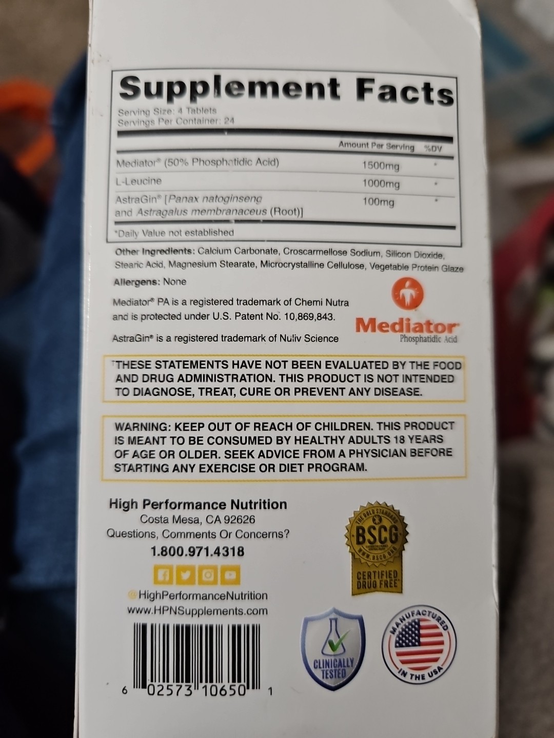 High Performance Nutrition Pa(7) Vegetarian Tablets 96 Count 12/2025 New Sealed