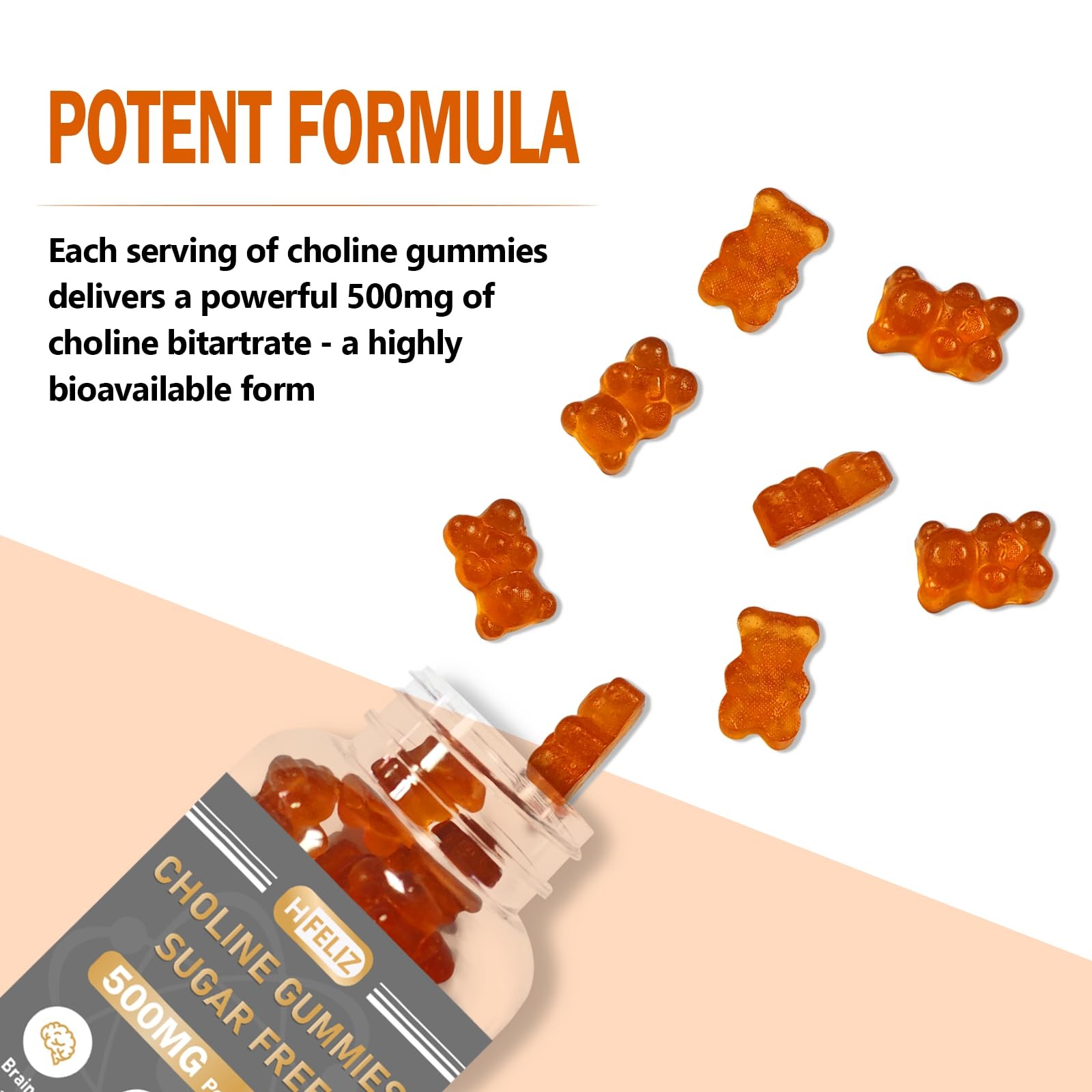 HFELIZ Choline Supplement Gummies Sugar Free, 500mg 60 Count (Pack of 1)