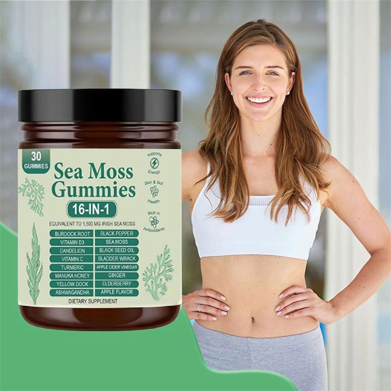 16 in 1 Sea Organic Moss Gummy | Irishmoss Extract 6000Mg | Green Apple Flavor.