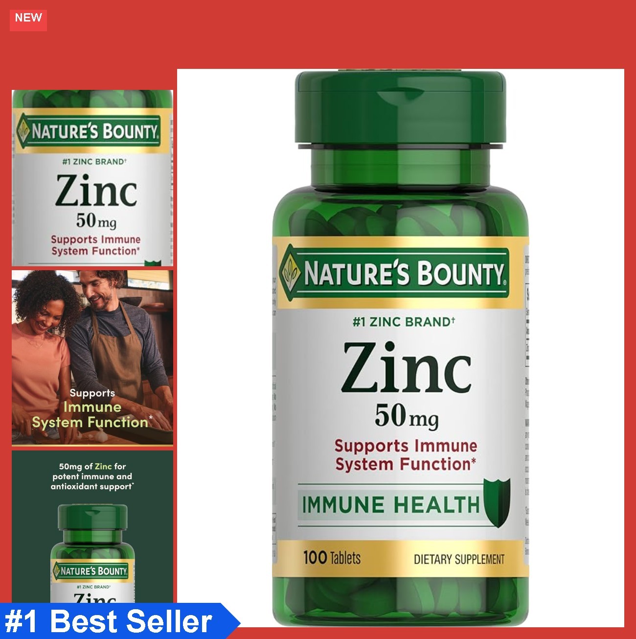 Zinc 50mg Caplets – Supports Immune & Skin Health, Non-GMO, 200 Count