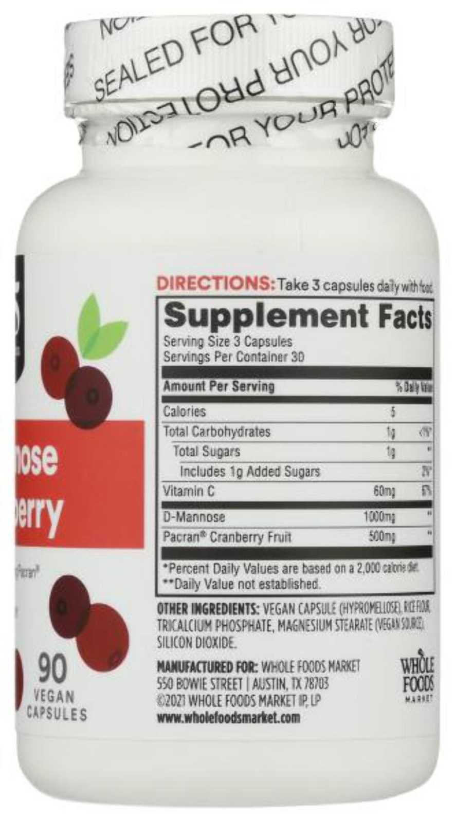 9/2026 365 Whole Foods Market, D-Mannose With Cranberry, 90 Count