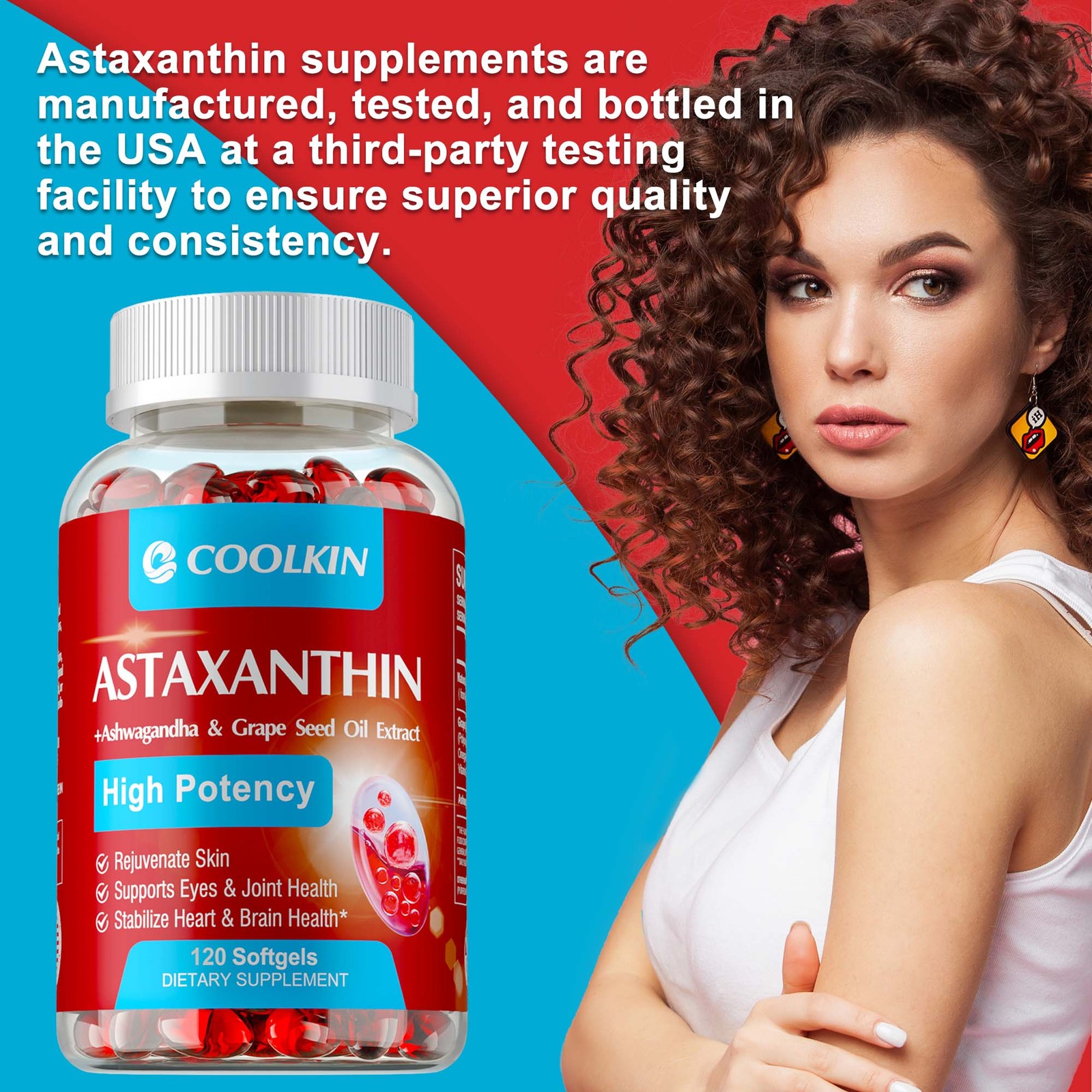 Astaxanthin 24mg-Heart & Joint Support, Vision Health-Ashwagandha,Grape Seed Oil