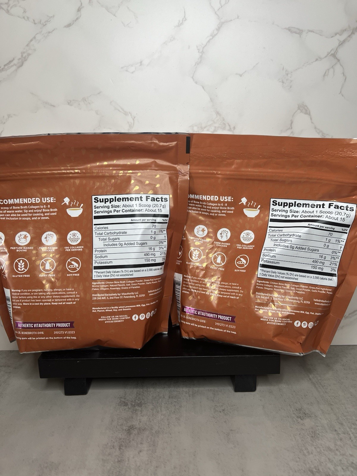 Vitauthority Bone Broth Collagen Powder Two! Chicken & Herb 10.9 oz Exp 01/2028