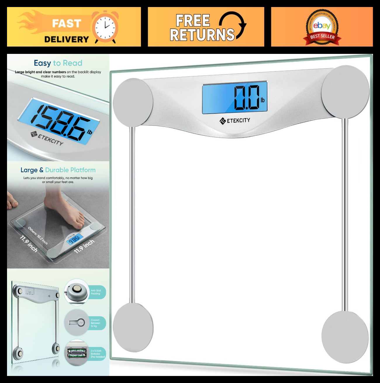 Digital Body Weight Scale – High Precision, Large LCD Backlight, 400 lbs Capacit