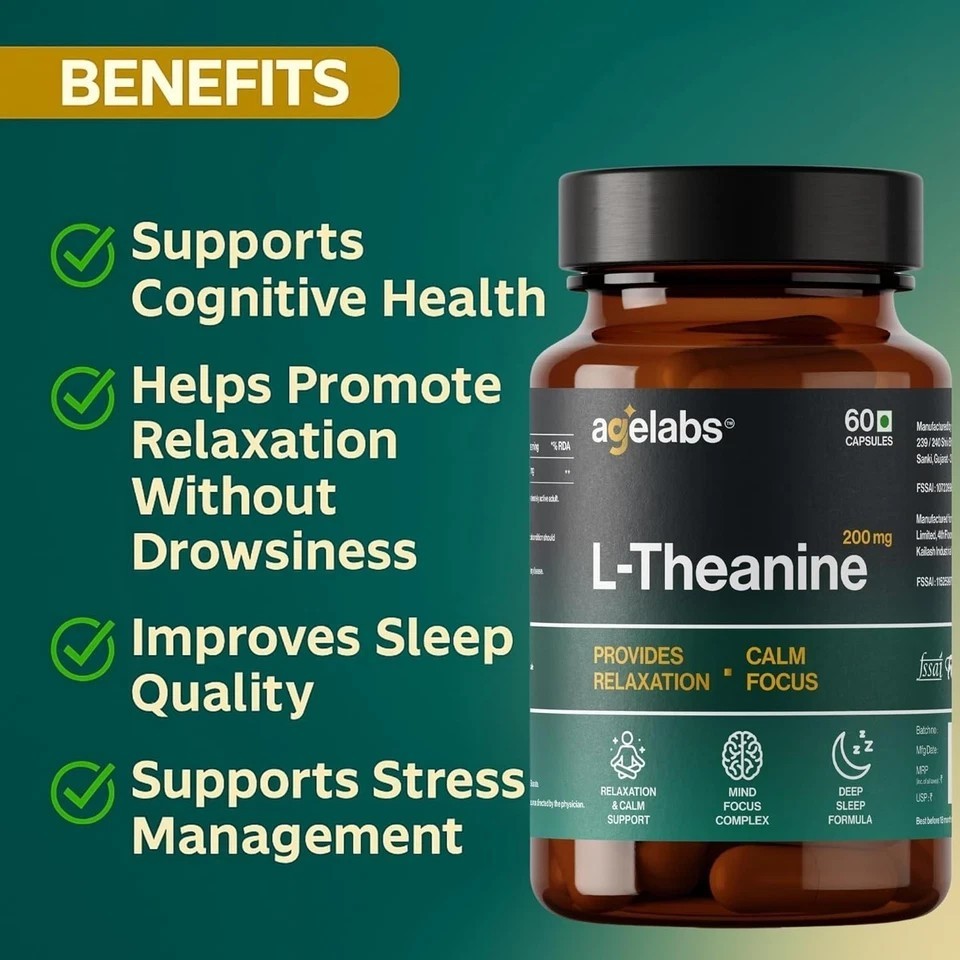 AgeLabs L-Theanine 200 mg Supplement – 60 Capsules A352
