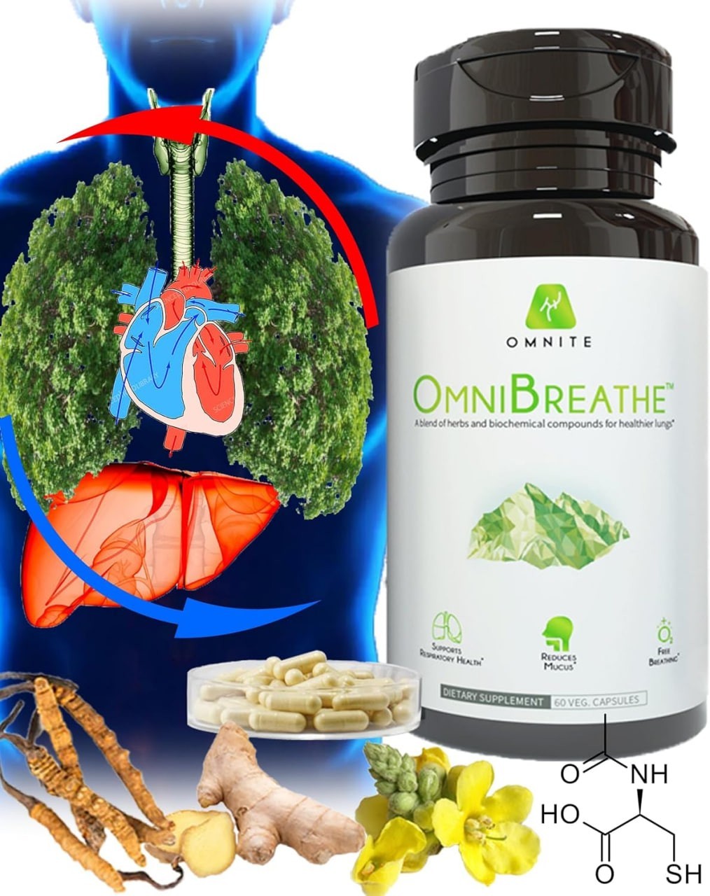 Omnite OMNIBREATHE Respiratory Wellness Lung Supplement-120 Capsules EXP:09-2026