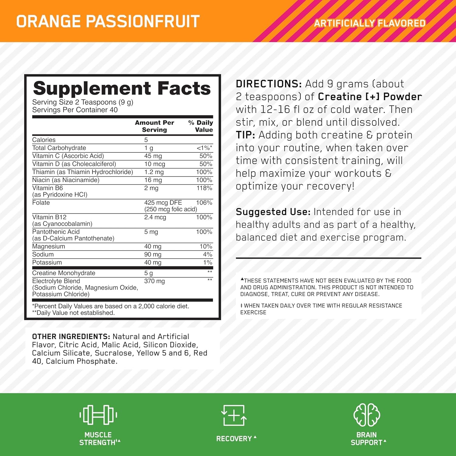 Optimum Nutrition Creatine [+] Powder | 5g Creatine, Electrolytes & Vitamins B,C