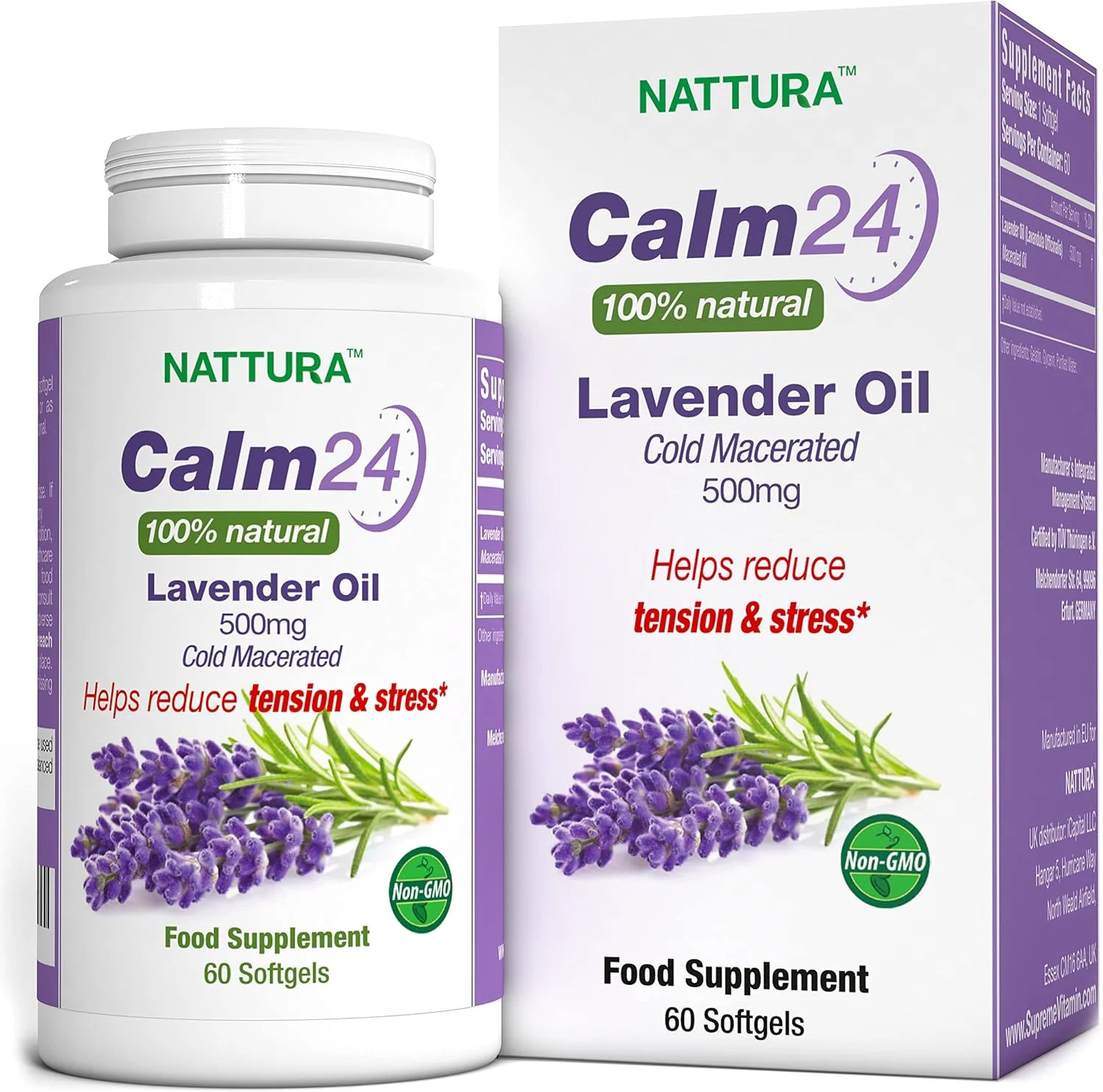 Nattura Calm Aid Lavender Oil Pills – 500mg – 60 Softgels – 100% Natural, Helps