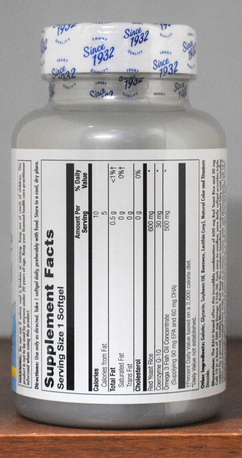 KAL Red Yeast Rice CoQ10 Omega 3 ActivGels 60 Softgels 1 Daily CoQ-10
