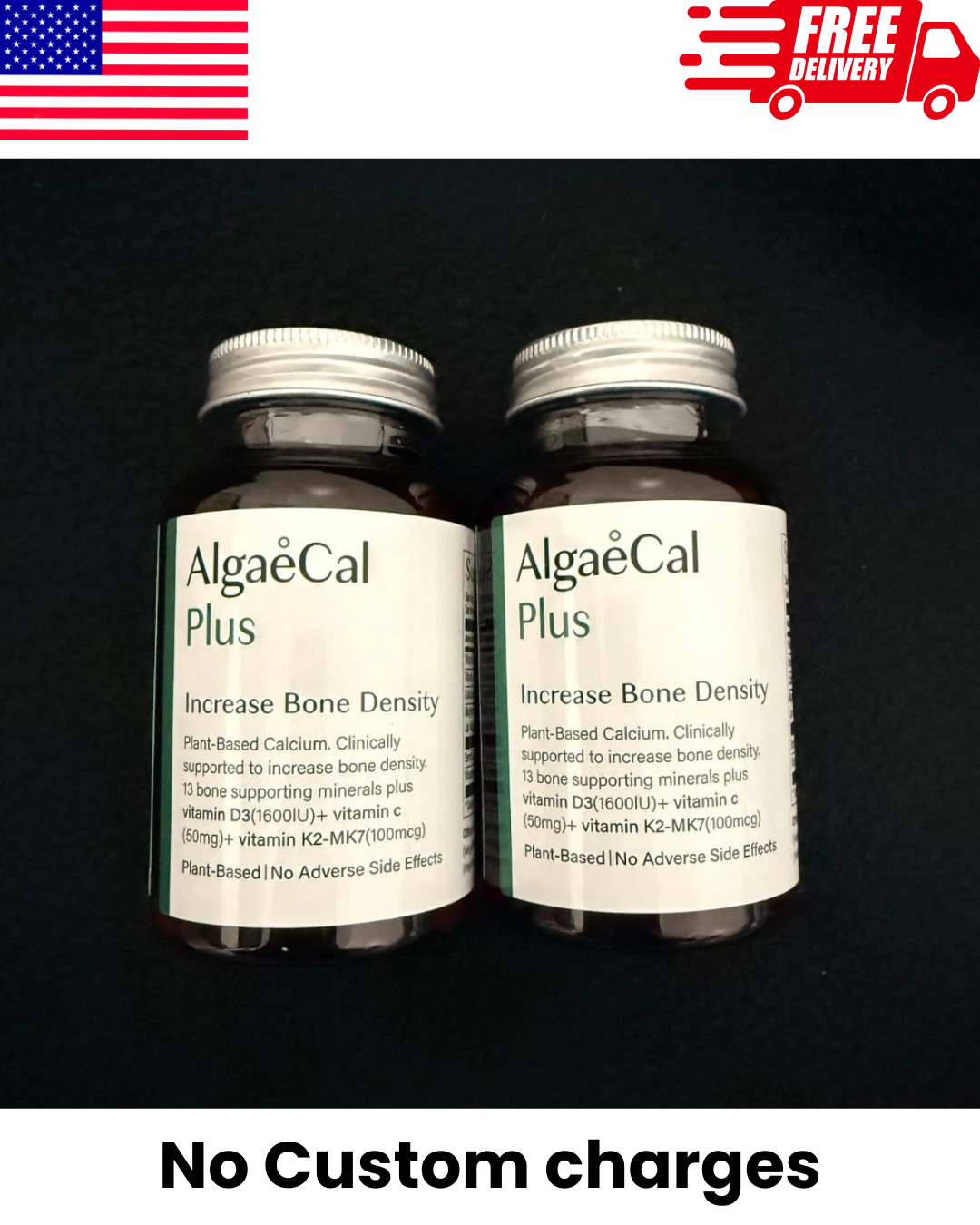 2 Pack AlgaeCal Plus 120 Veggie Caps Natural Plant Calcium Bone Density Support