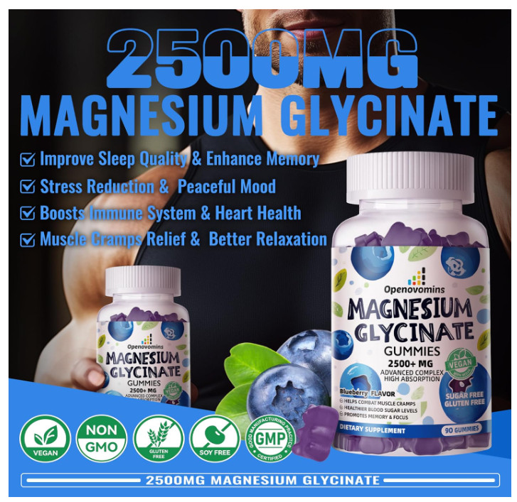 Magnesium Glycinate Gummies 2500mg – Sugar Free Magnesium Potassium Supplement w