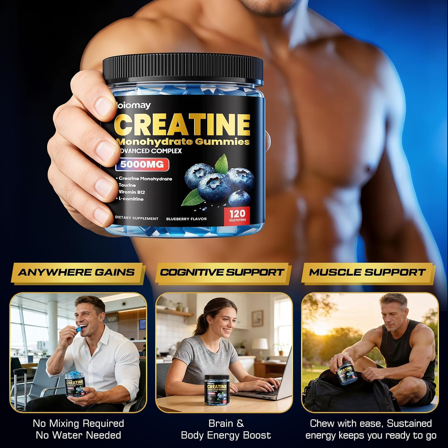 Creatine Gummies for Men & Women, 5-In-1 Complex with Taurine, L-Carnitine, Vita