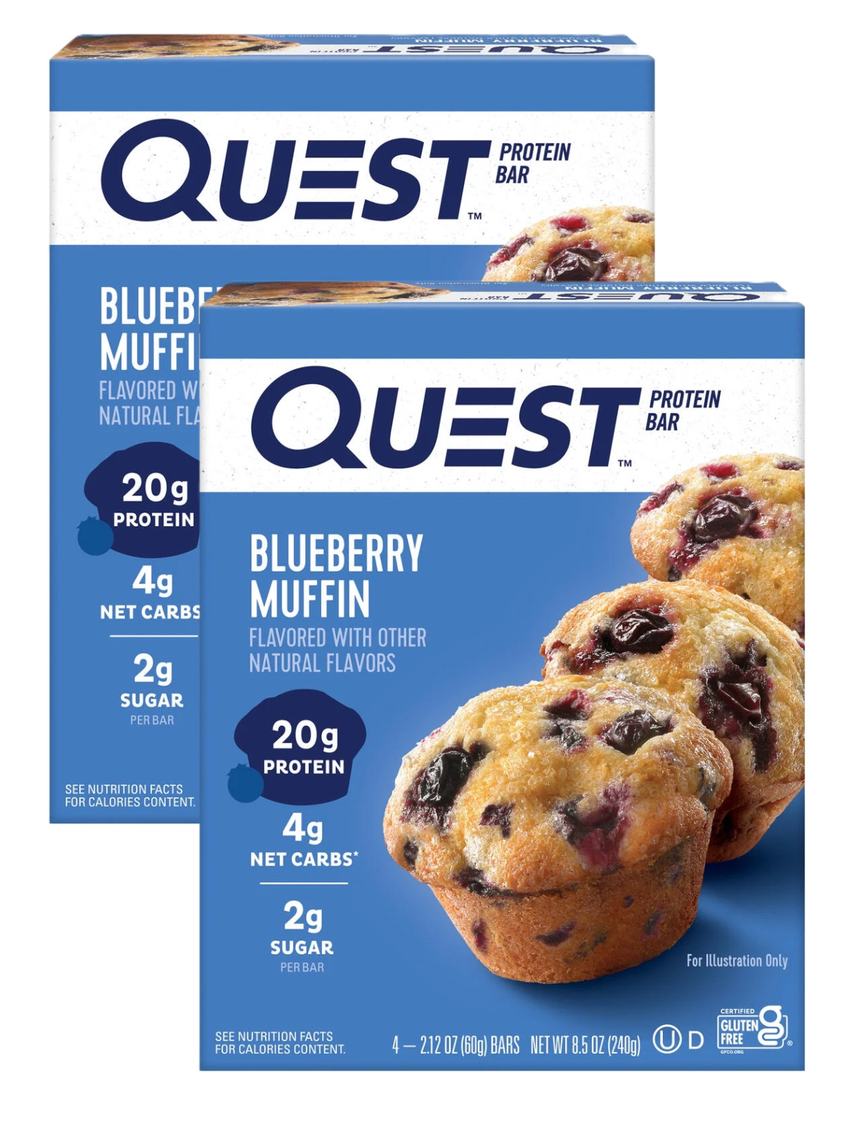 Quest Protein Bar Blueberry Muffin Flavor 20g of Protein,Gluten Free 8 Count