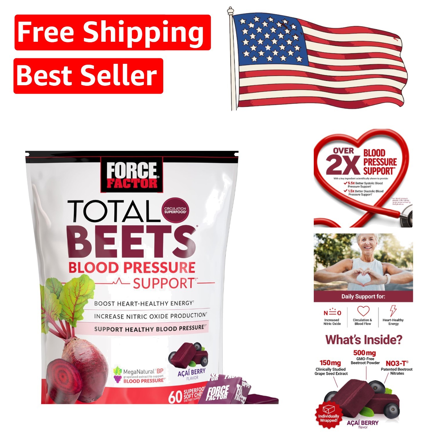 Total Beets Blood Pressure Support Chews – 60 Acai Berry Flavored Soft Chews