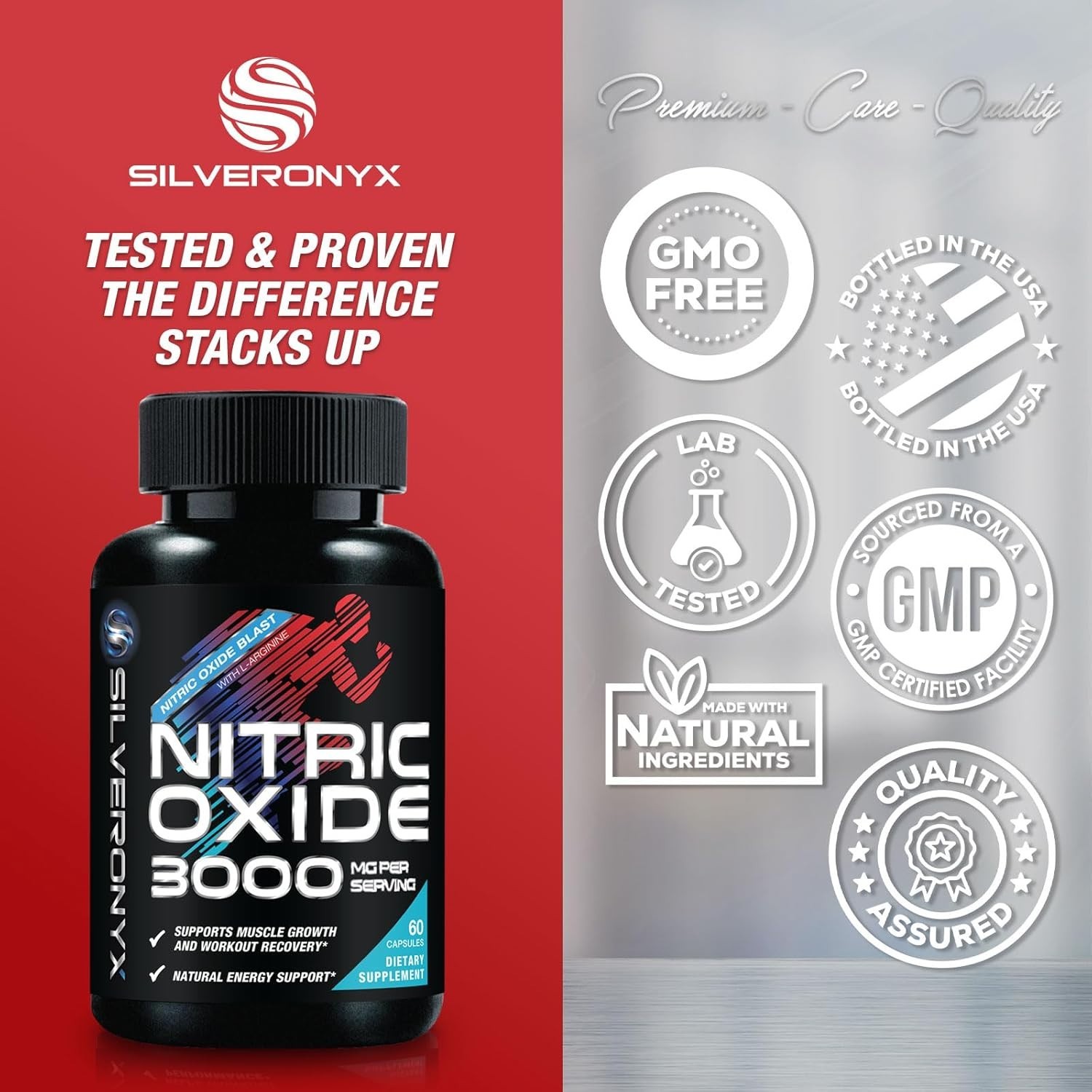 60 Capsules 3000mg Nitric Oxide Booster | L-Arginine AKG Citrulline Pre Workout