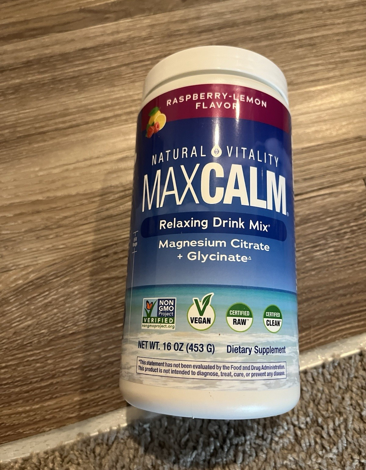 Natural Vitality MaxCALM Magnesium Citrate + Glycinate Raspberry-Lemon 16 oz