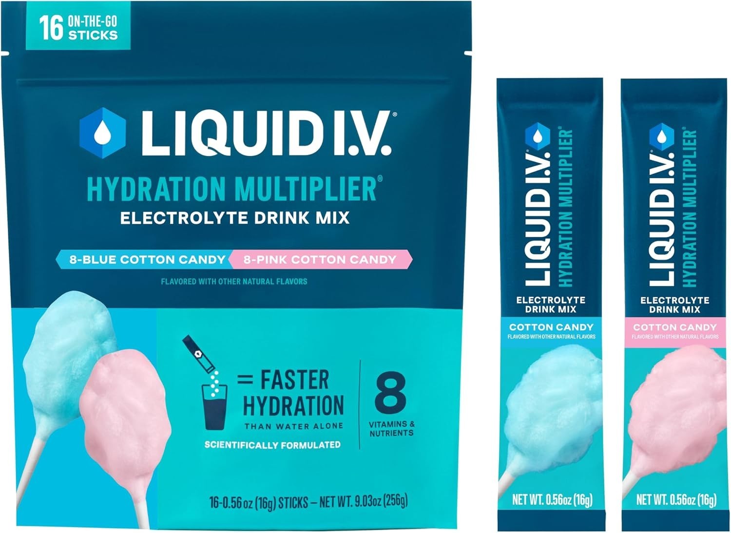 Liquid I.V. Hydration Multiplier Cotton Candy Electrolyte Powder 16 Servings..