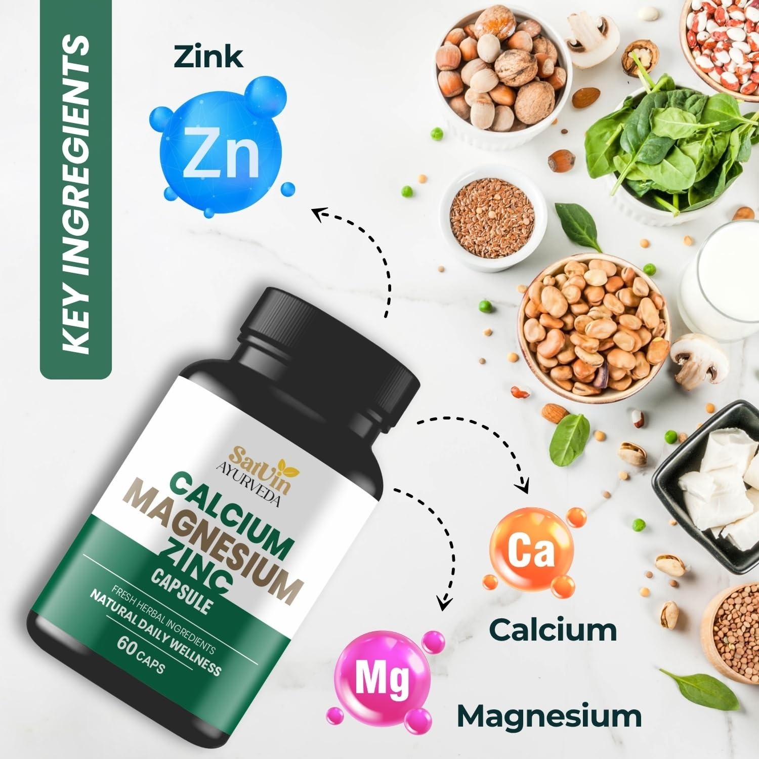 SAT.VIN AYURVEDA Calcium Magnesium Zinc 180 Veg Caps