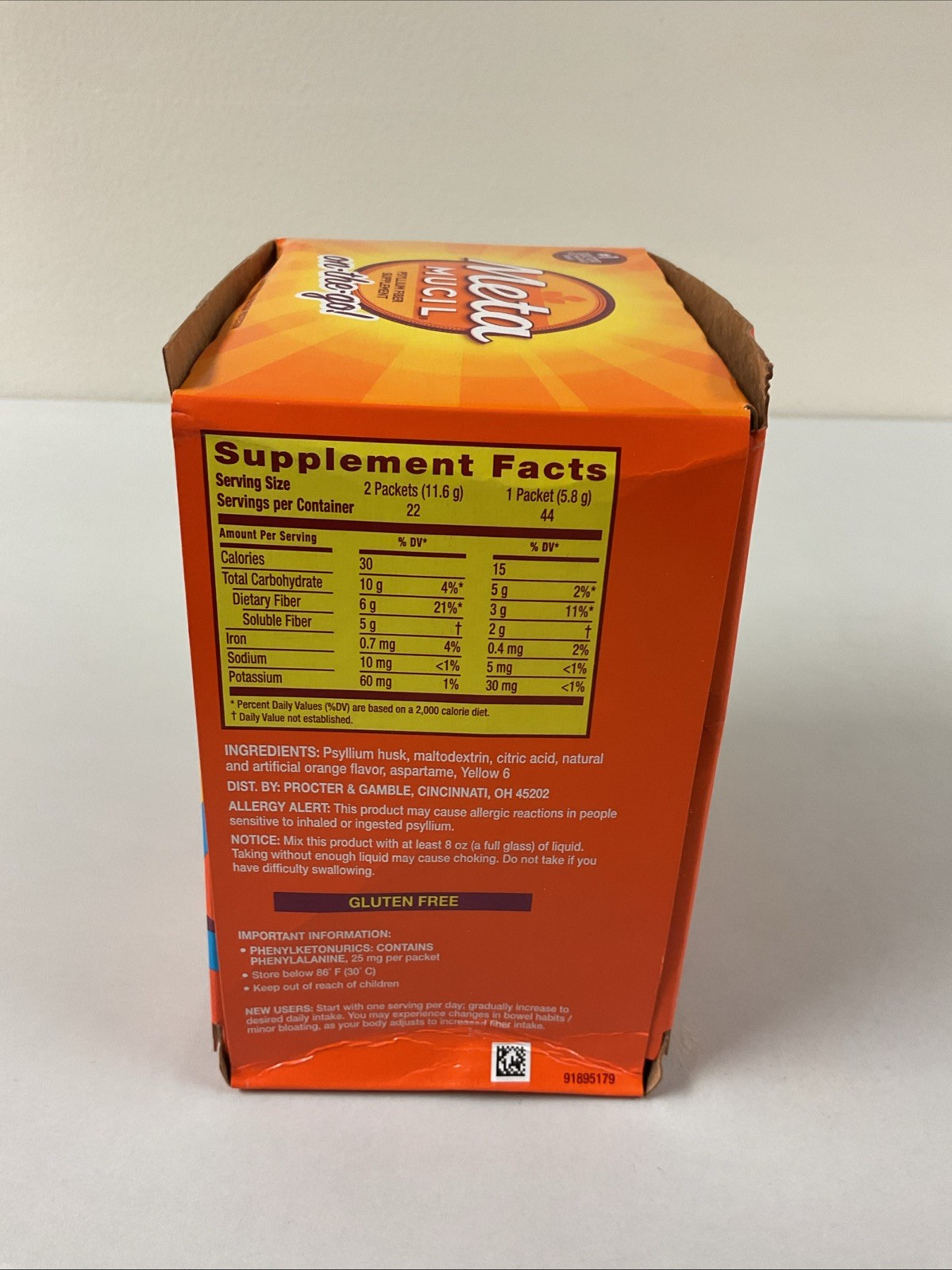 NEW Metamucil On-The-Go Packets, Sugar-Free, 44 Packets, Orange Flavored, G12