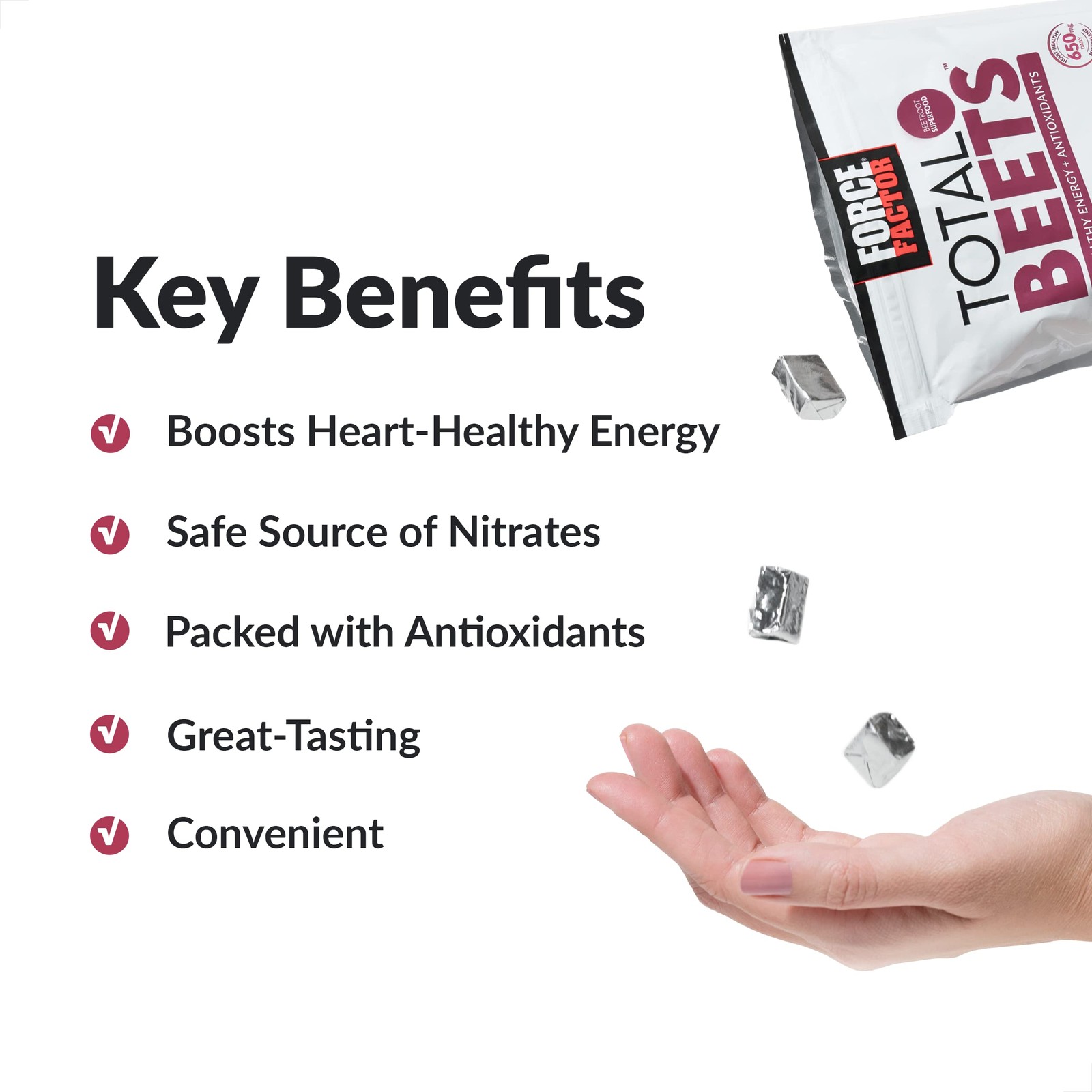 Force Factor Total Beets Soft Chews Beetroot Nitrates L-Citrulline Grapeseed