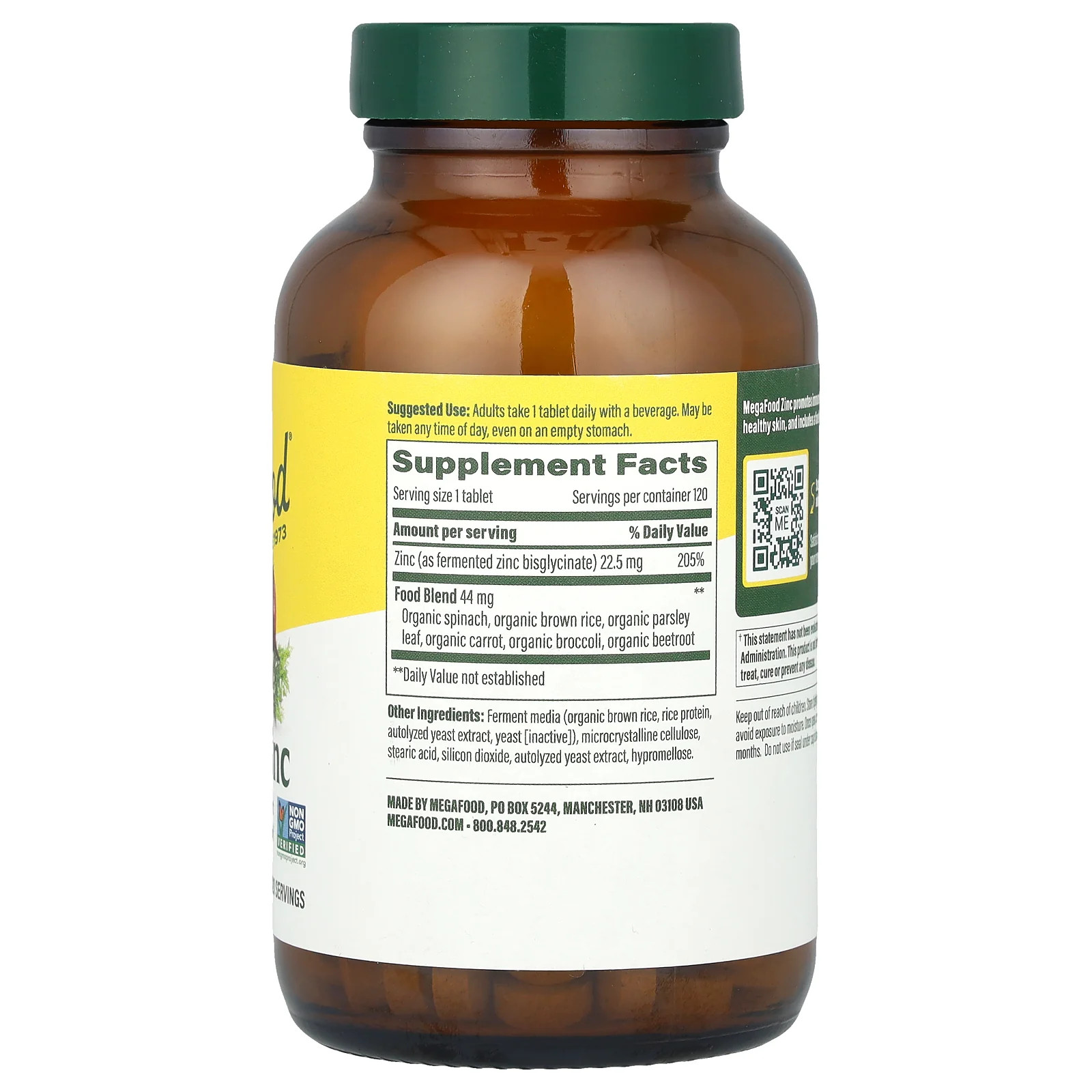 2 X MegaFood, Zinc, 22.5 mg, 120 Tablets
