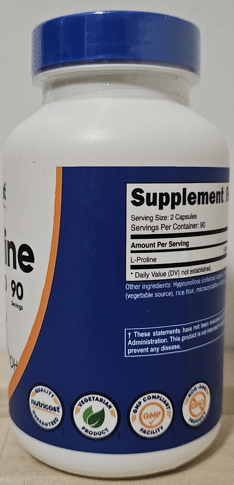 Nutricost L-Proline 1000mg, 180 Capsules (90 Servings) [EXP: 01/2028]