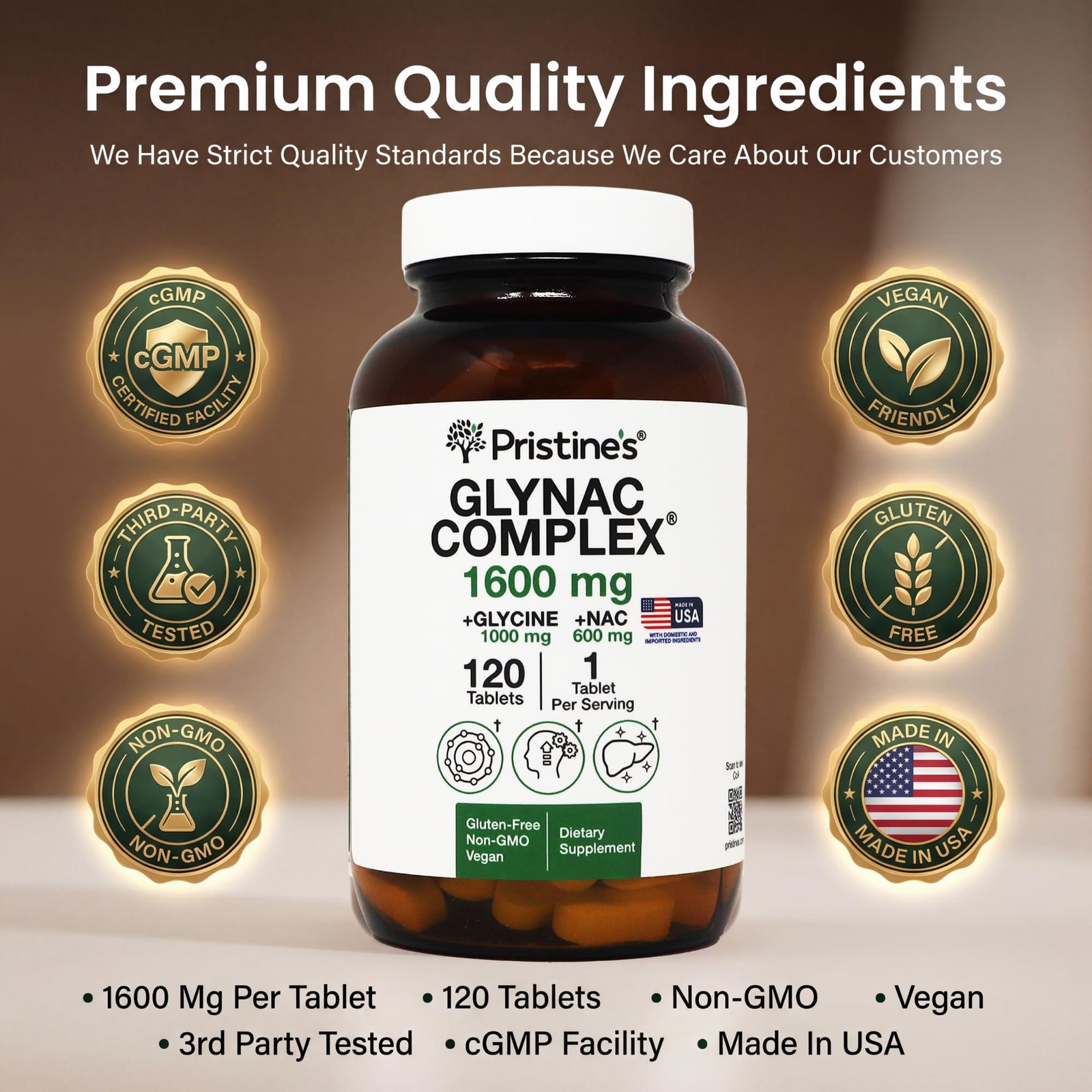 GlyNAC Supplement Complex Large Size Tablet 1600MG 120 Count (Pack of 1)