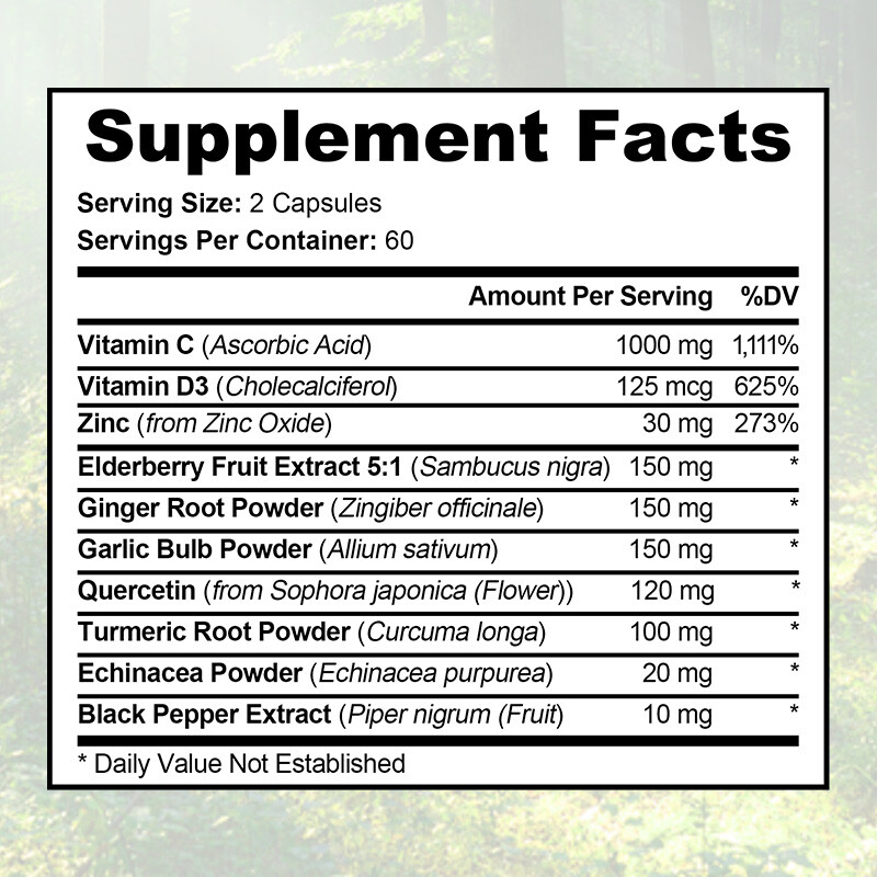 Immune System Defense Support Supplements Vitamin C D3 Quercetin Turmeric Vegan