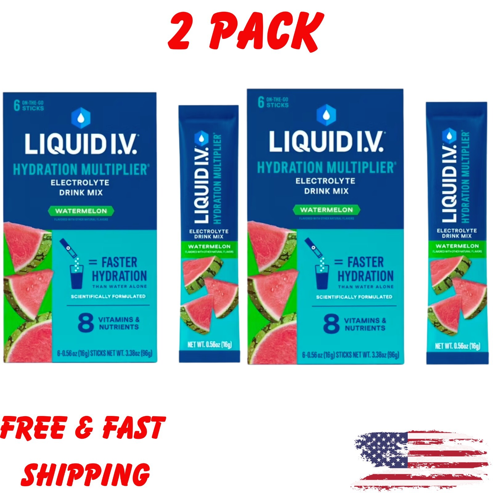 (2) Liquid I.V. Hydration Multiplier, Watermelon, 6 Sticks Ea Box Exp 5/2026+