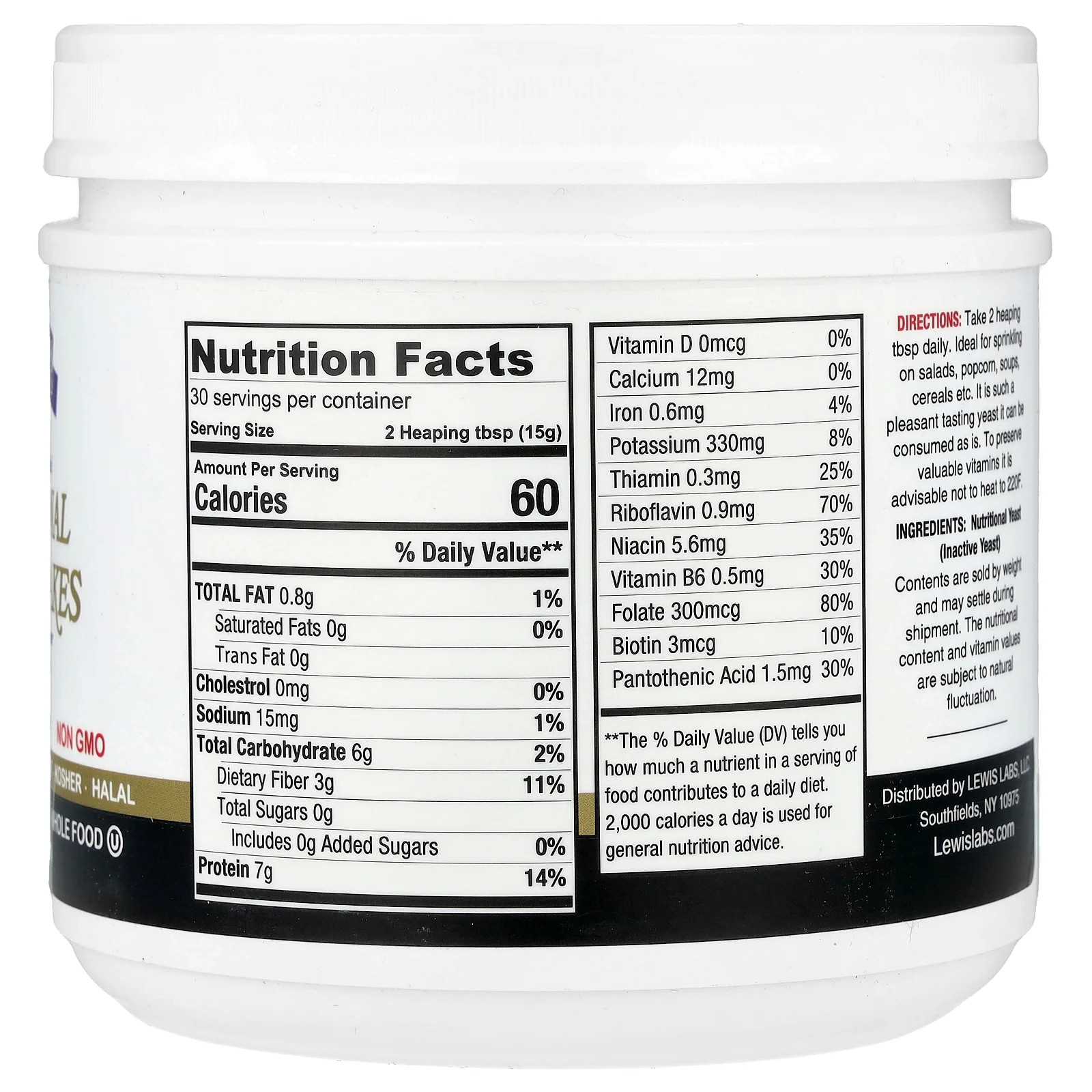 2 X Lewis Labs, Nutritional Yeast Flakes, Cheesy Nutty, 16 oz (454 g)