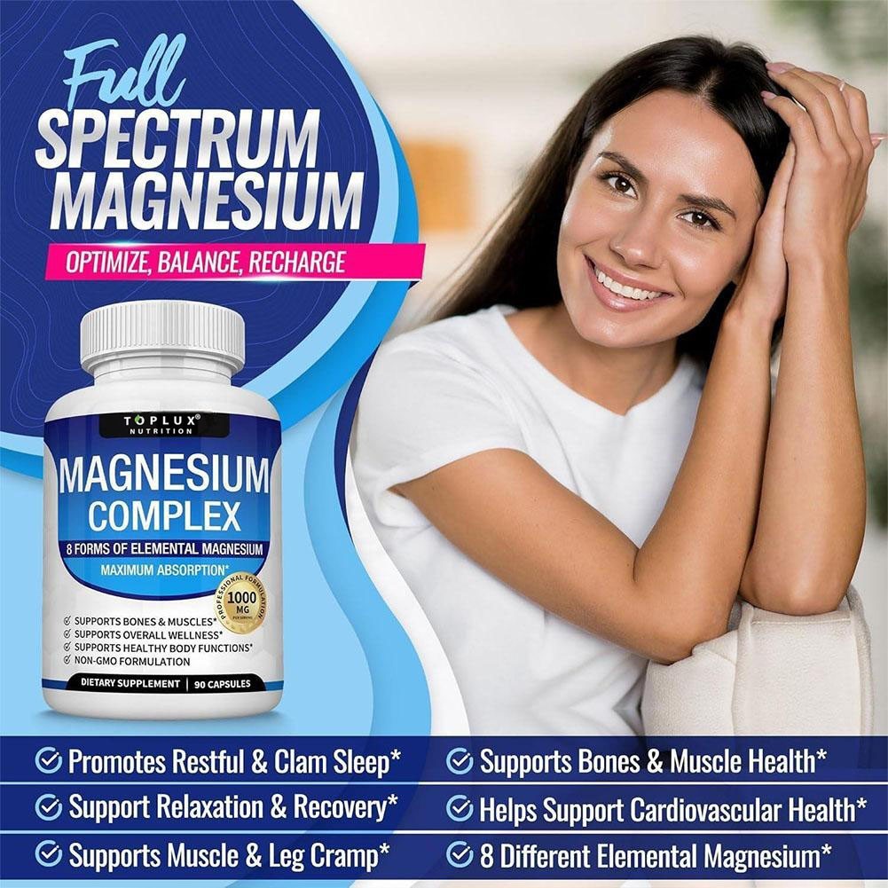 Toplux 2Pack Complex Magnesium Nutrition 1000mg Supports 8 Elemental Magnesium