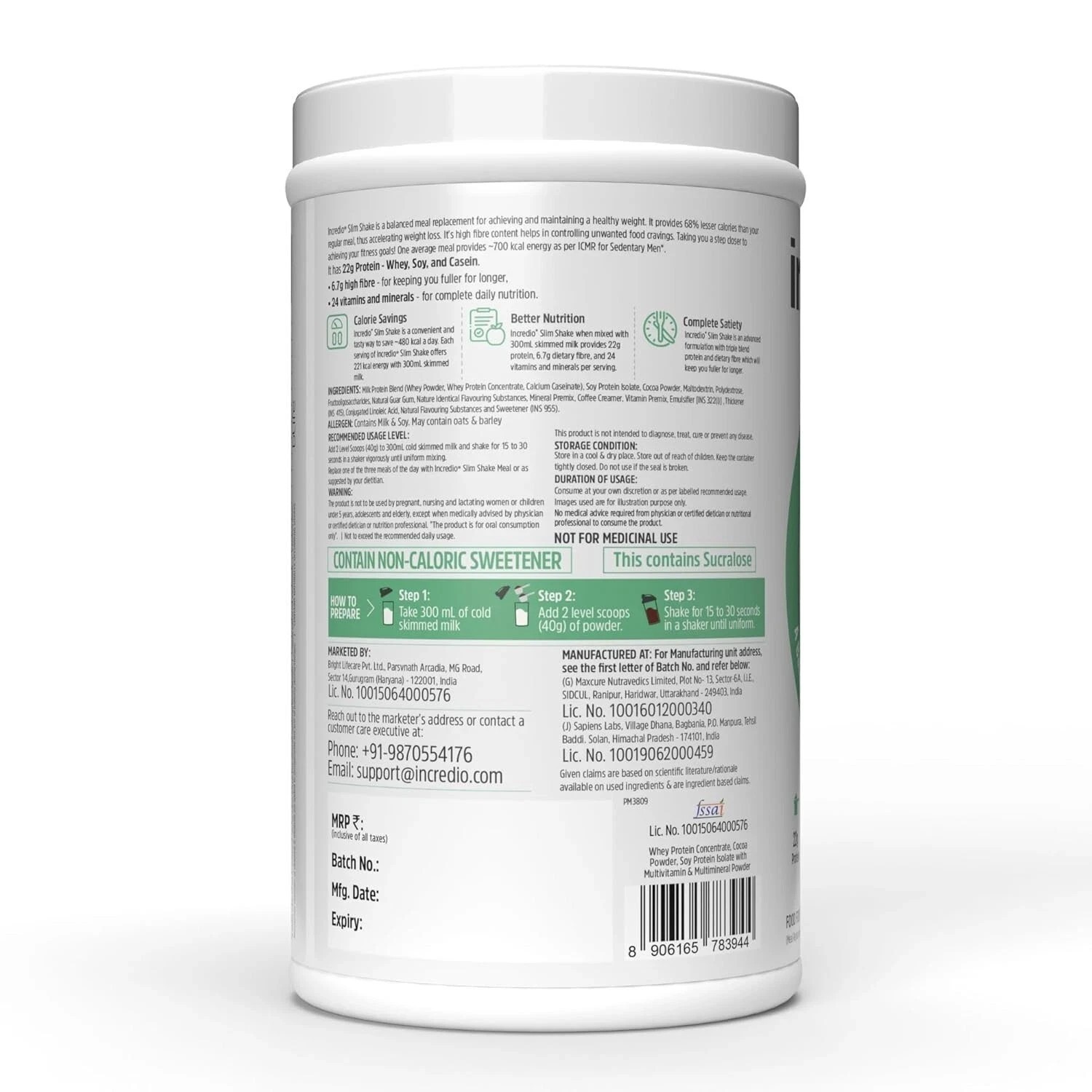 Incredio by Healthkart Slim Shake for Weight Management, Chocolate 480g y130