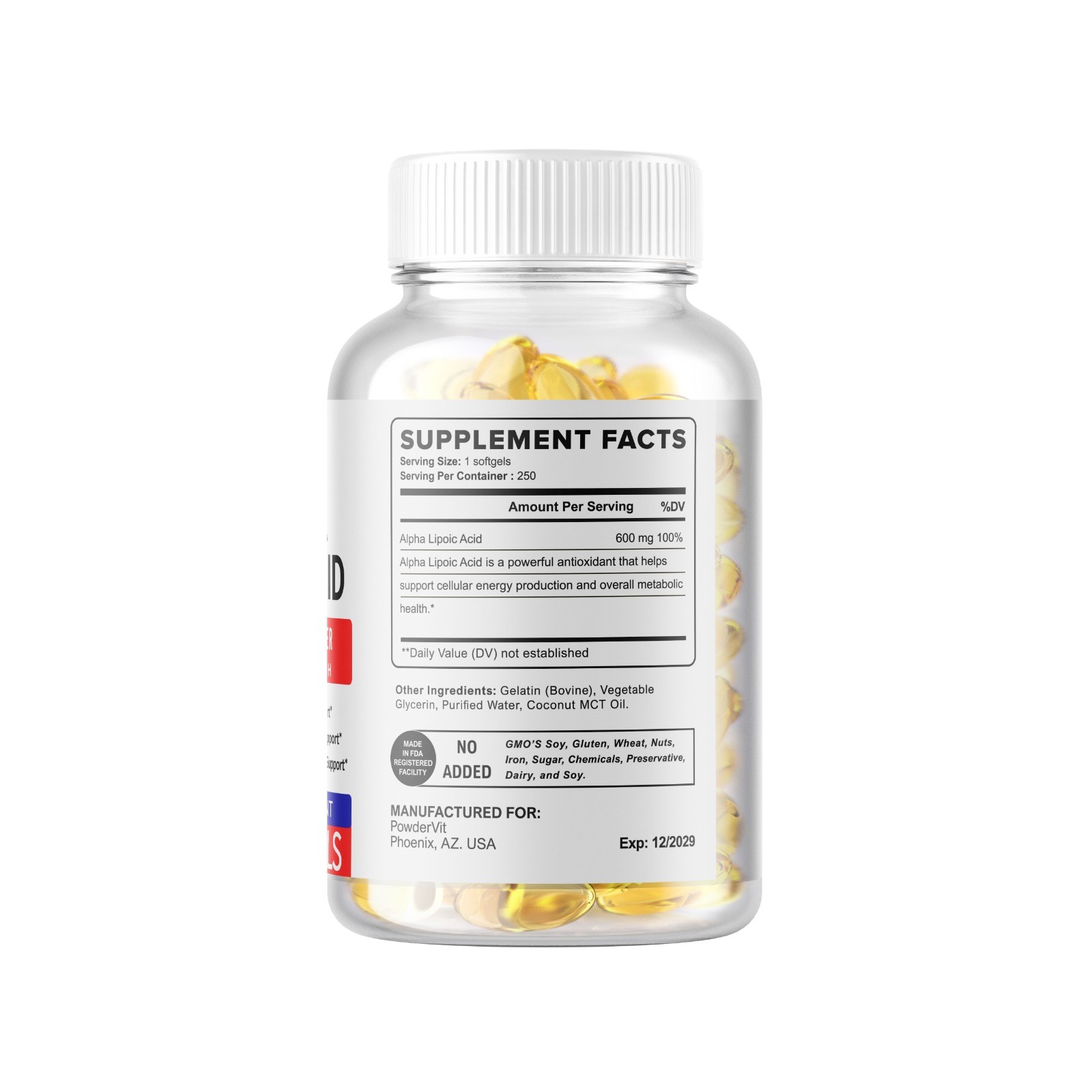 Alpha Lipoic Acid 600mg 250 Softgel with Biotin Optimizer