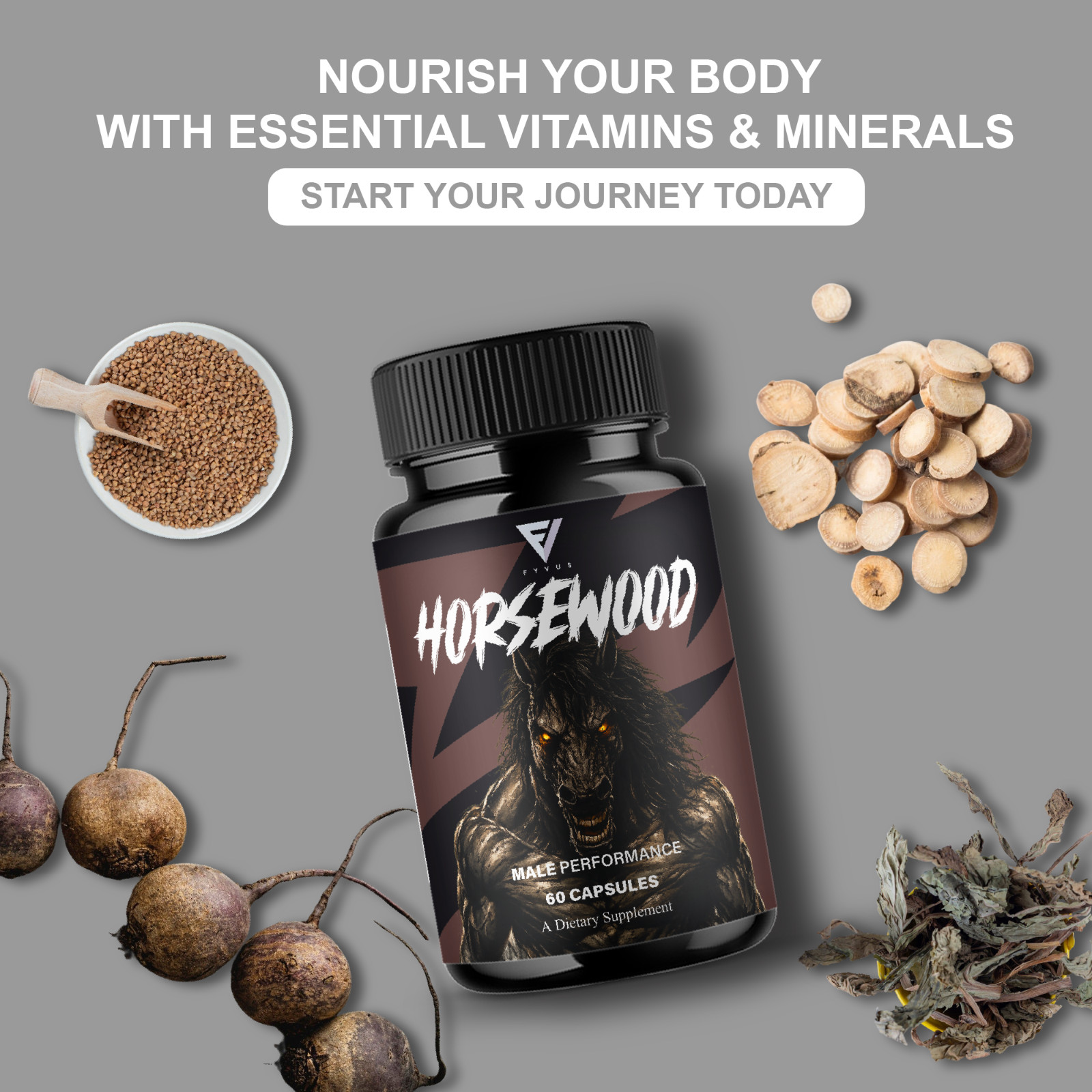 (3 Pack) Horsewood Male Support Supplement, Horse Wood Male Pills (180 Capsules)