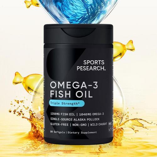 Omega 3 Fish Oil 1250mg Softgels – EPA 690mg &DHA 260mg-Triple potency 90 Count
