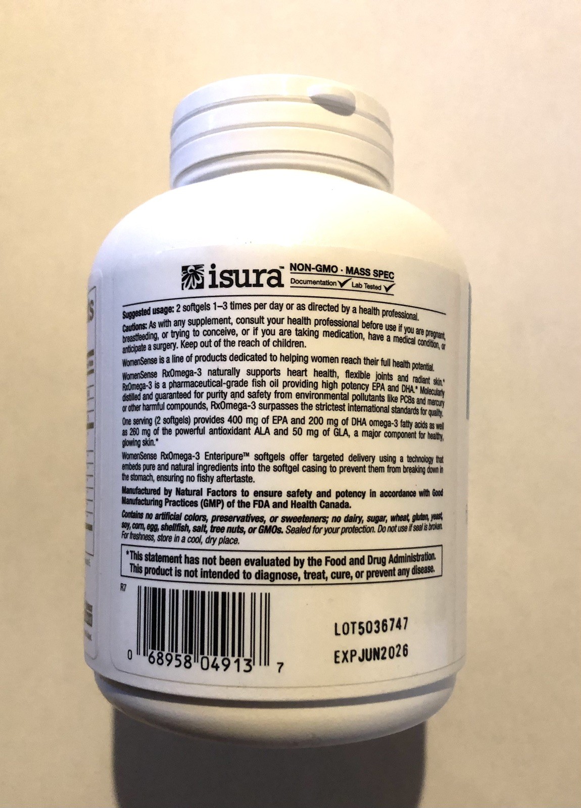 2 X Natural Factors WomenSense, RxOmega-3, 120 Enteripure Softgels, 06/2026