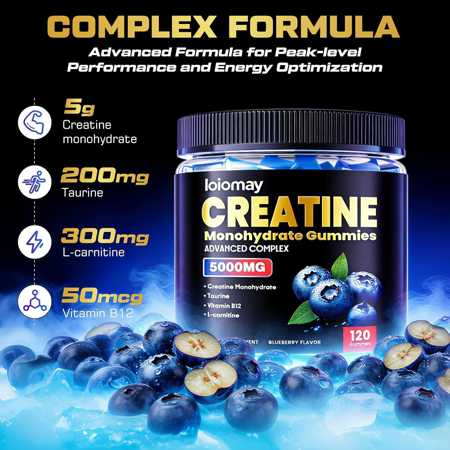 Creatine Gummies for Men & Women, 5-In-1 Complex with Taurine, L-Carnitine, Vita