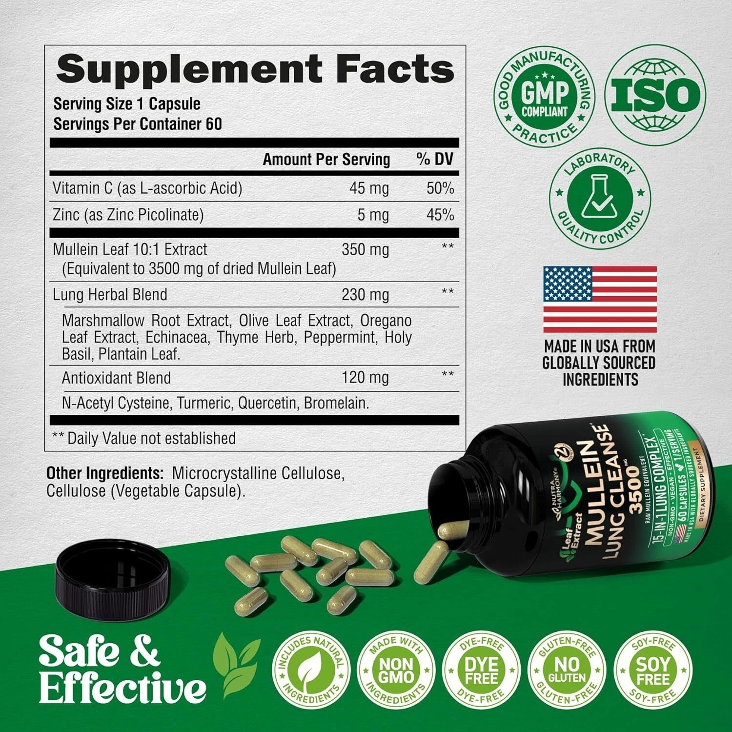 Mullein Leaf Extract for Lung Detox 3500 Mg – Echinacea | Oregano | Quercetin |