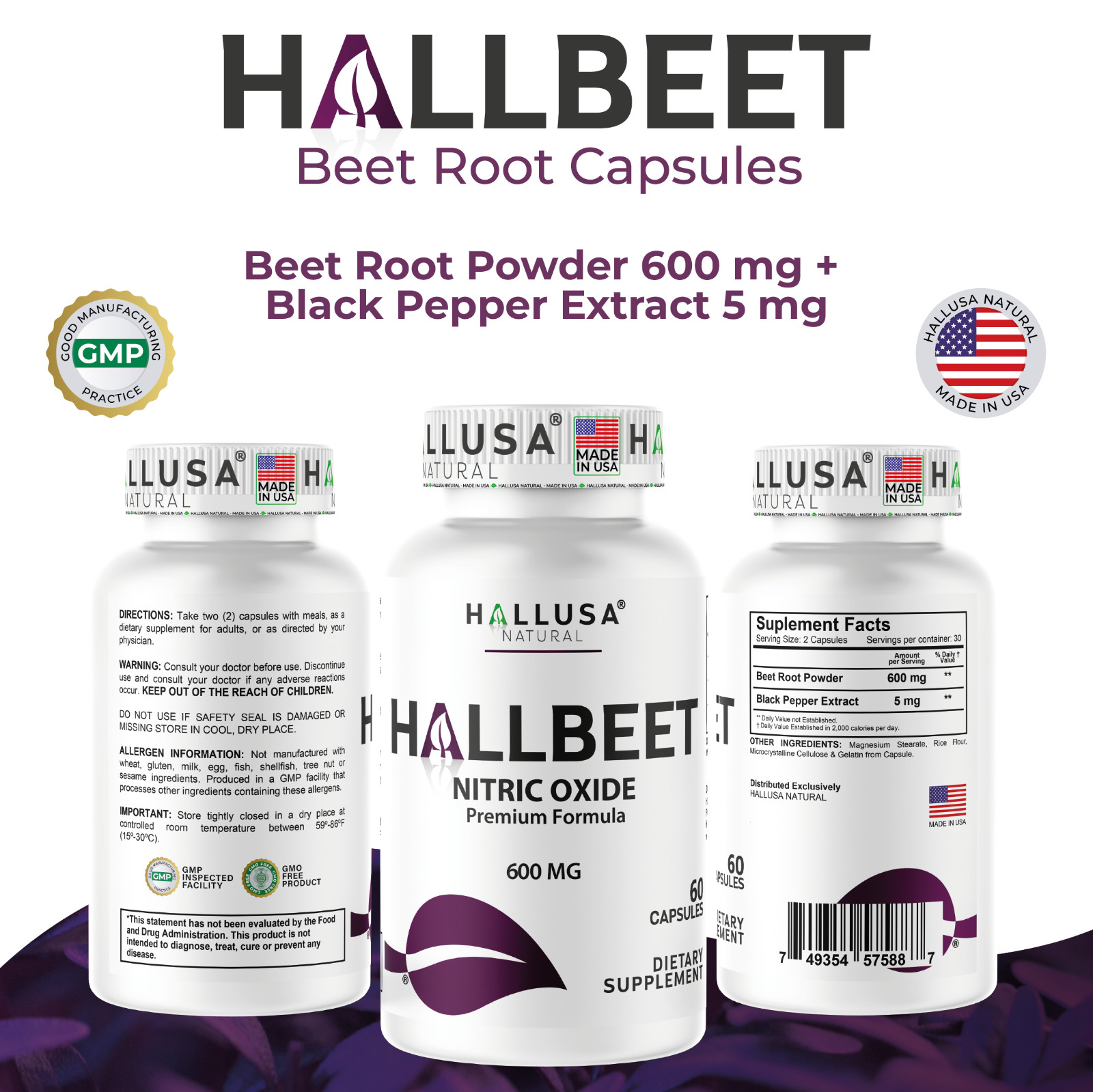 BEET ROOT capsules 600mg Nitric Oxide, Blood Flow & Circulation Support, 60 Caps