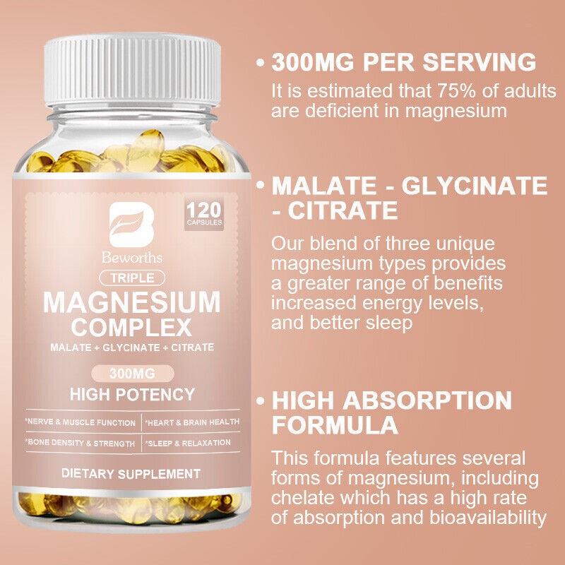 Triple Magnesium Complex 300Mg – Improves Sleep, Energy and Immune Support 120PC