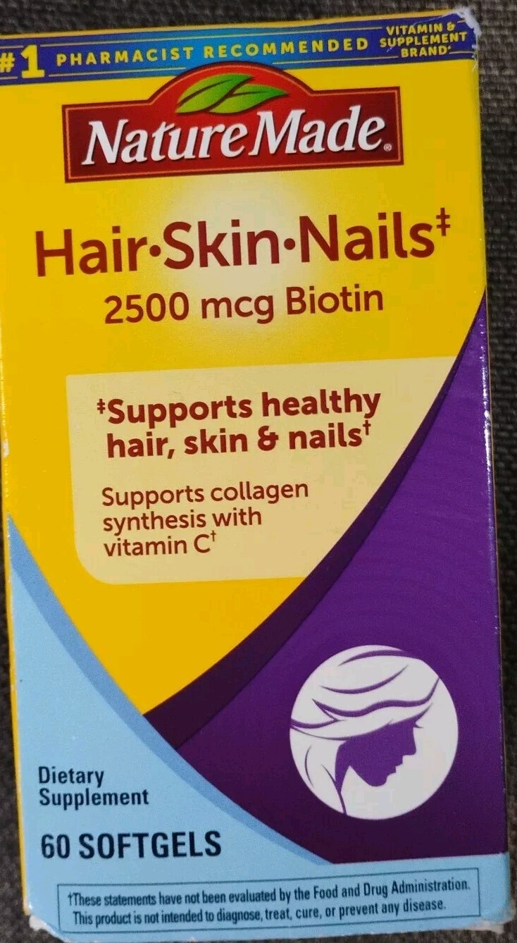 Nature Made HAIR SKIN & NAILS collagen 2500mcg Biotin 60 Softgels 06/2024