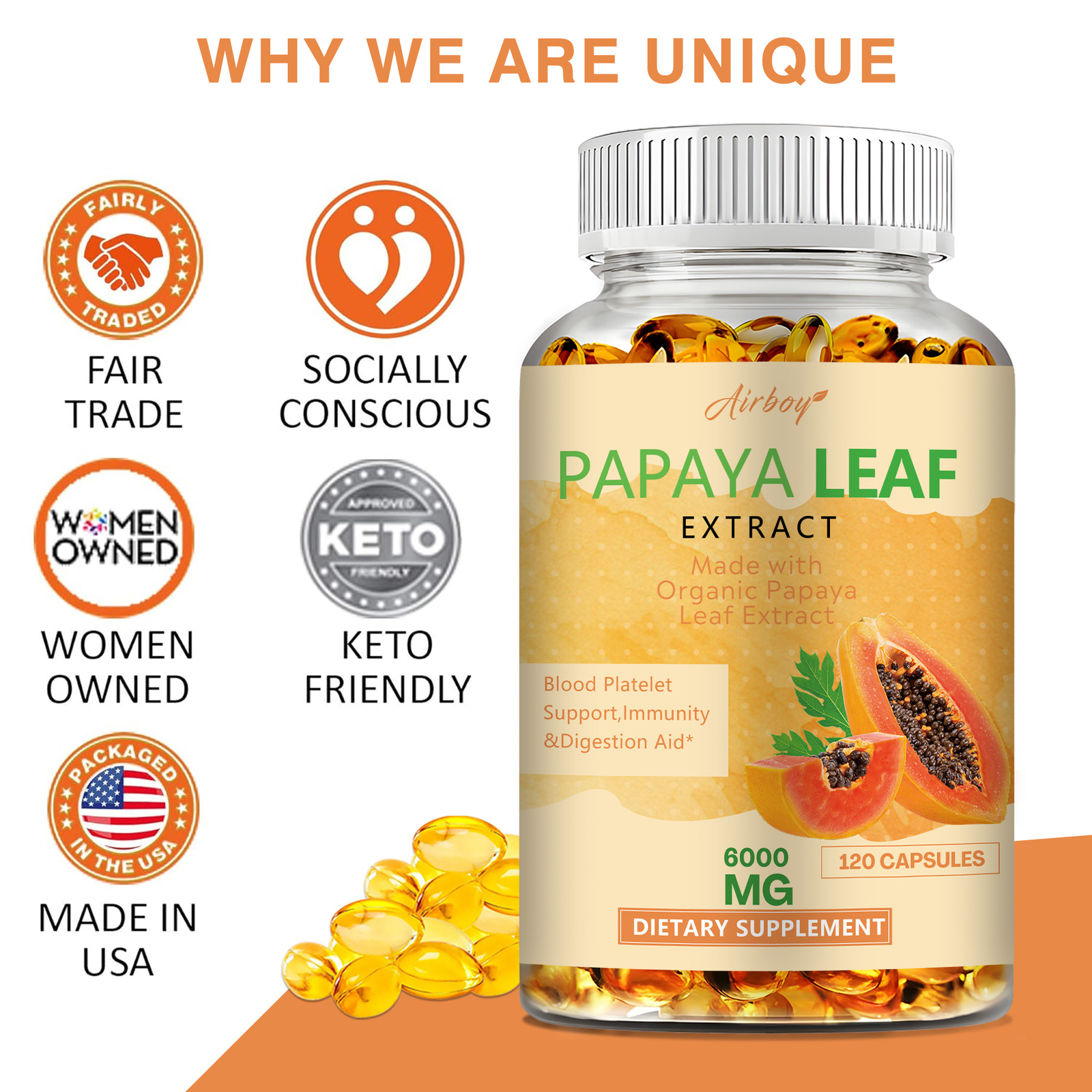 Papaya Leaf Extract Capsules -Support Digestive,Maintain Natural Platelet Levels