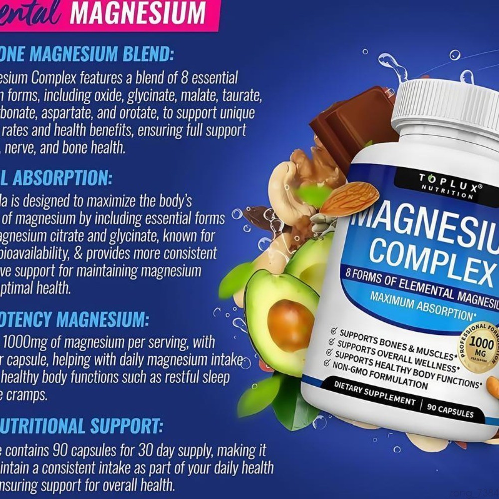 Magnesium complex 1000mg 7 types | Sleep musculoskeletal support 90 TopLux-