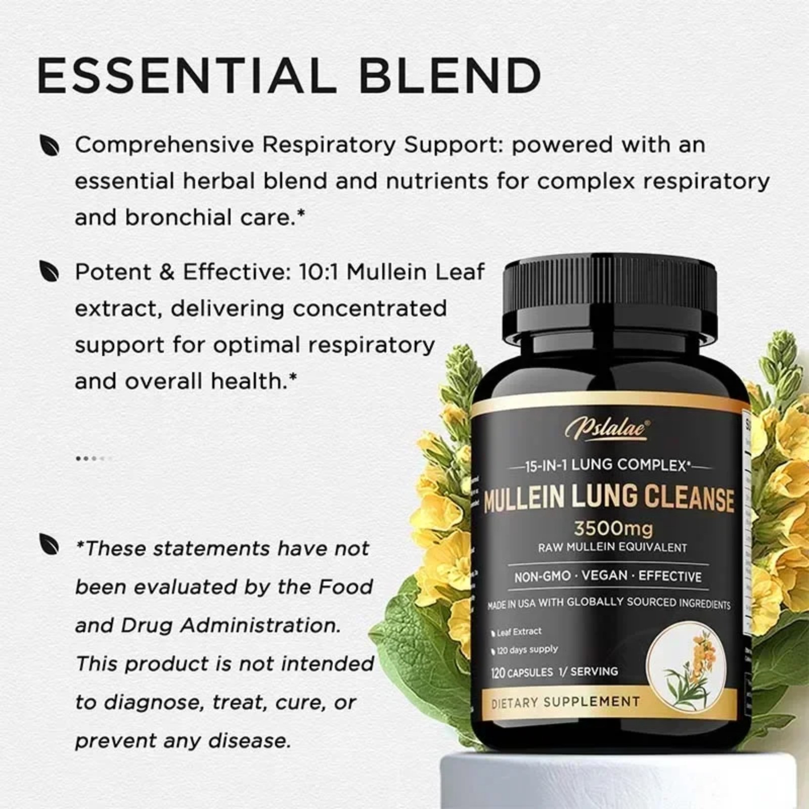 Mullein Lung Cleanse 120pcs – Support Respiratory Health,Improves Airway Clarity