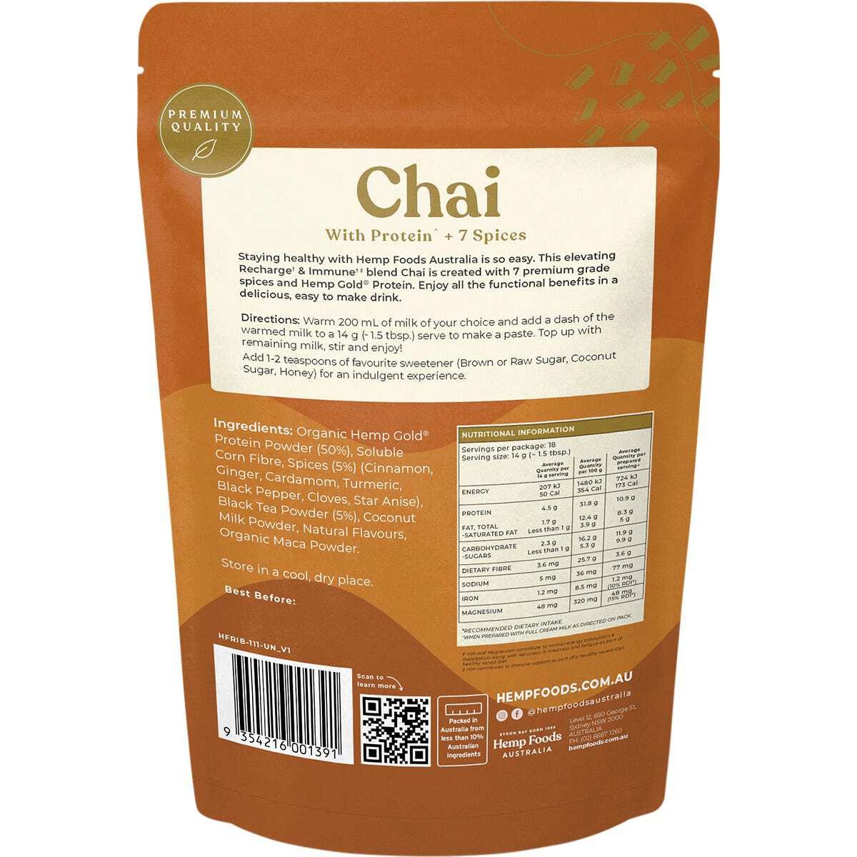 Hemp Foods Australia Chai Recharge & Immunity 252g