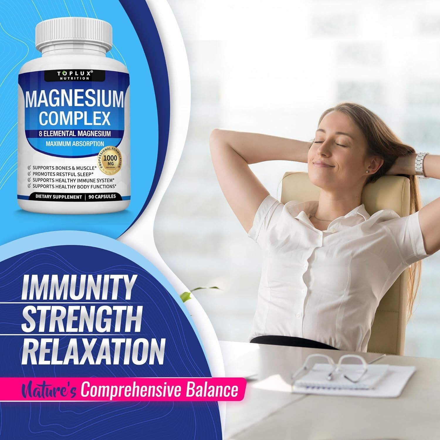 Magnesium Complex 1000mg, 8 Elemental Magnesium, Gluten Free- Non-GMO